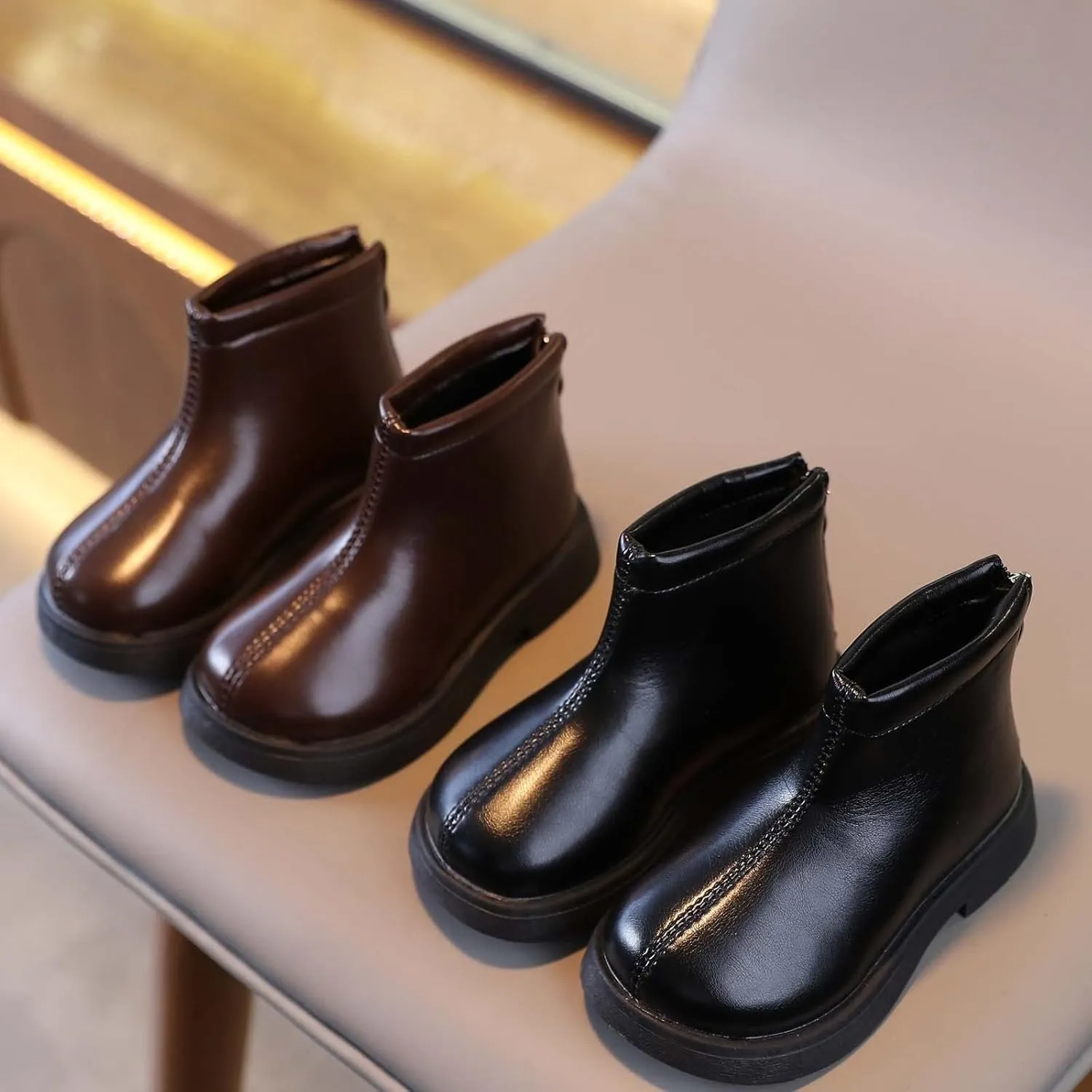 Baby Girls Side Zipper Ankle Boots Thick Sole Non Slip Plush Warm Boots Fuzzy Boots Water Proof Boots Toddler Shoes