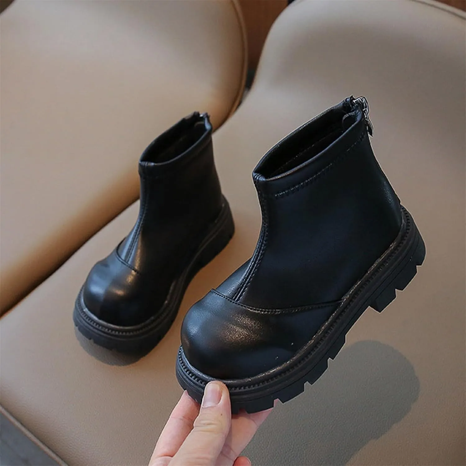 Baby Girls Side Zipper Ankle Boots Thick Sole Non Slip Plush Warm Boots Fuzzy Boots Water Proof Boots Toddler Shoes
