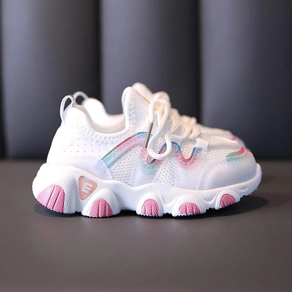 Baby Girls Walking Non-Slip Soft Sole Shoes 1-6Years Toddler Infant Kids Mesh Breathable Lace Up Soft Shoes Sneakers (White-4#, 12-15Months)