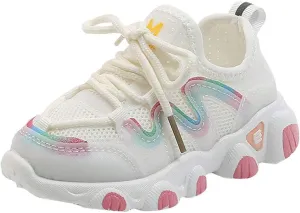 Baby Girls Walking Non-Slip Soft Sole Shoes 1-6Years Toddler Infant Kids Mesh Breathable Lace Up Soft Shoes Sneakers (White-4#, 12-15Months)