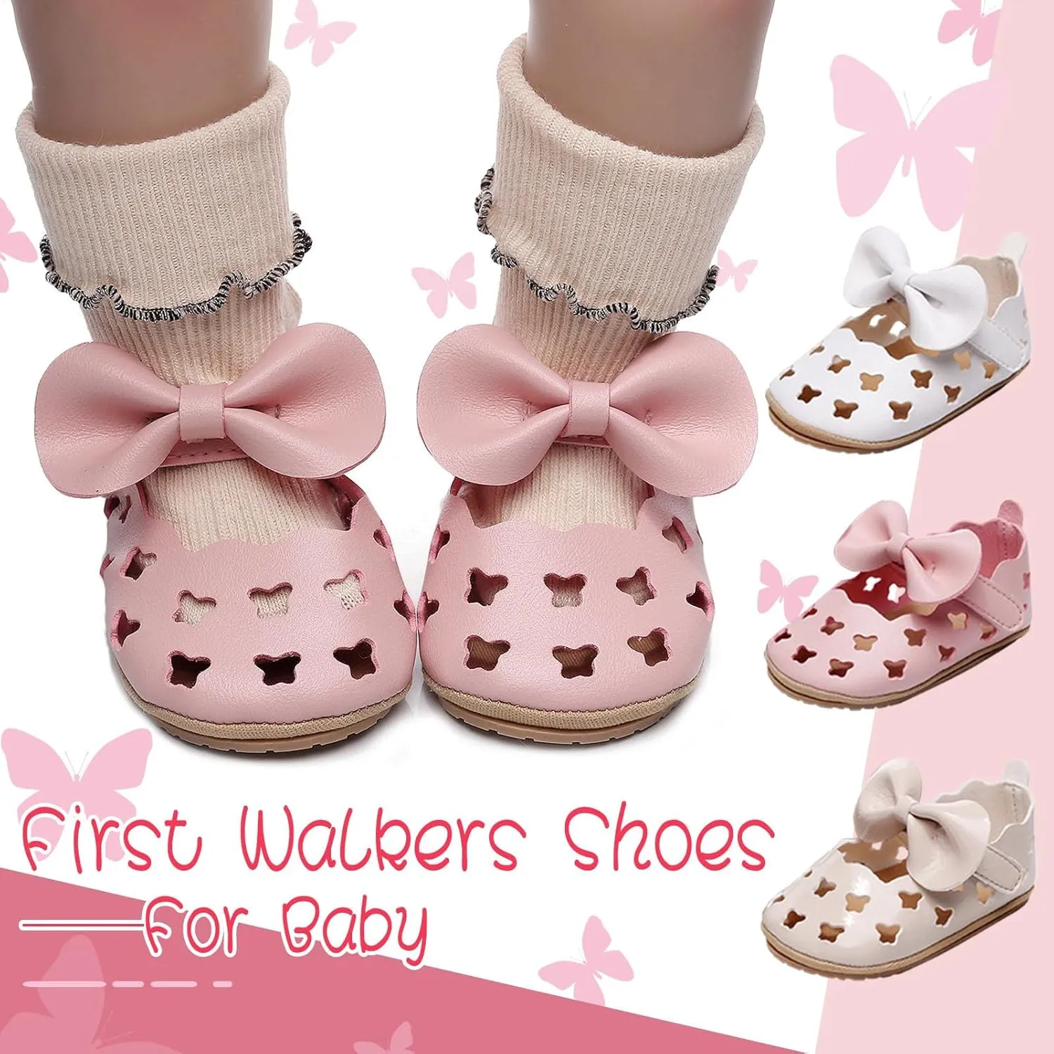 Baby Hollow Sandals Toddler Infant Girls PU Leather Soft Closed Toe Sandals Flower Princess Bowknot Flat Shoes