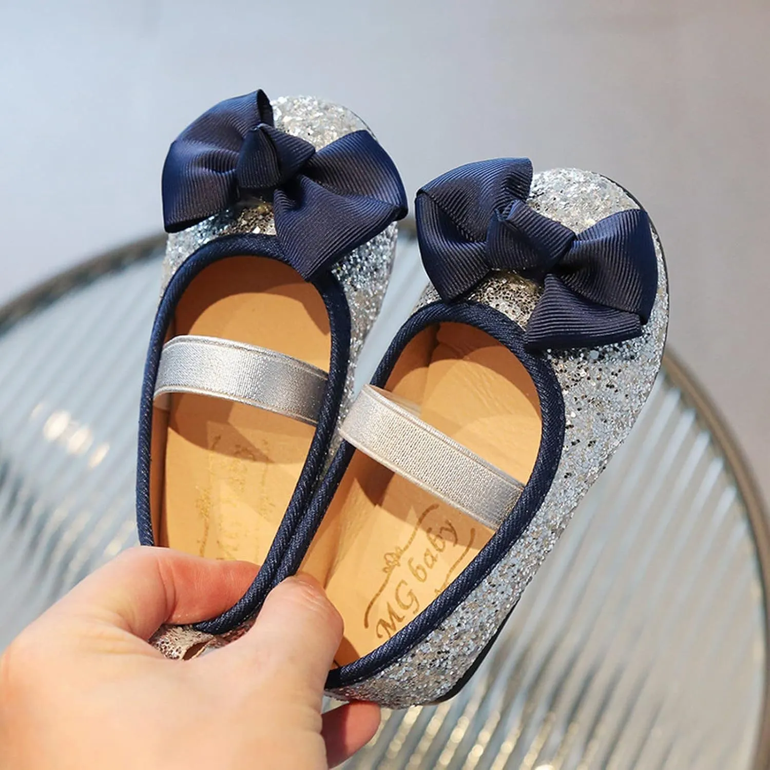 Baby Infant Boy Girl Sandals Shoes Sequins Bow Shoes Soft Anti-Slip Sole Flat Shoes Comfortable (Silver, 6.5 Infant)