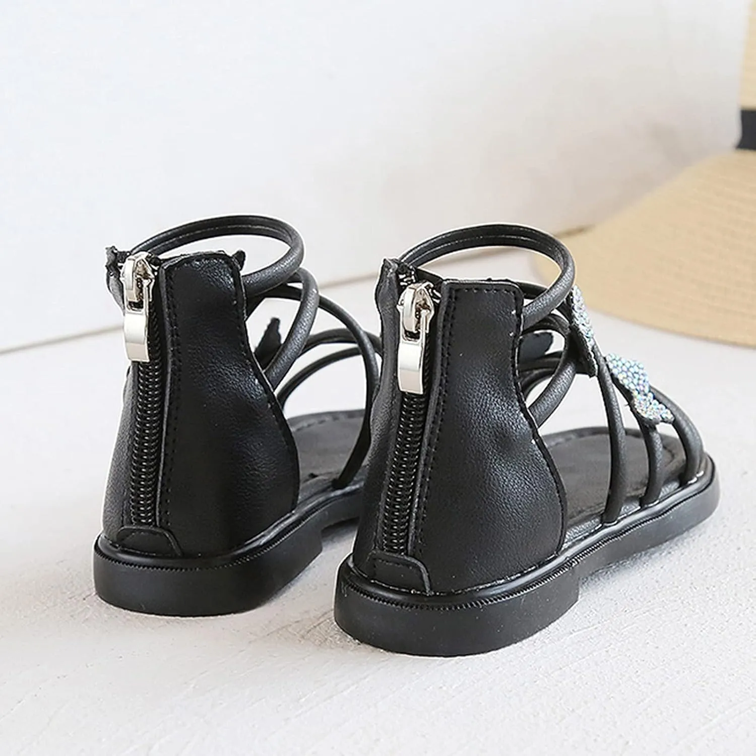 Baby Kids Gldiator Roman Leather Shoes Girls Childrens Bow Glitter Flat Non Slip Sandals Soft Comfy Summer