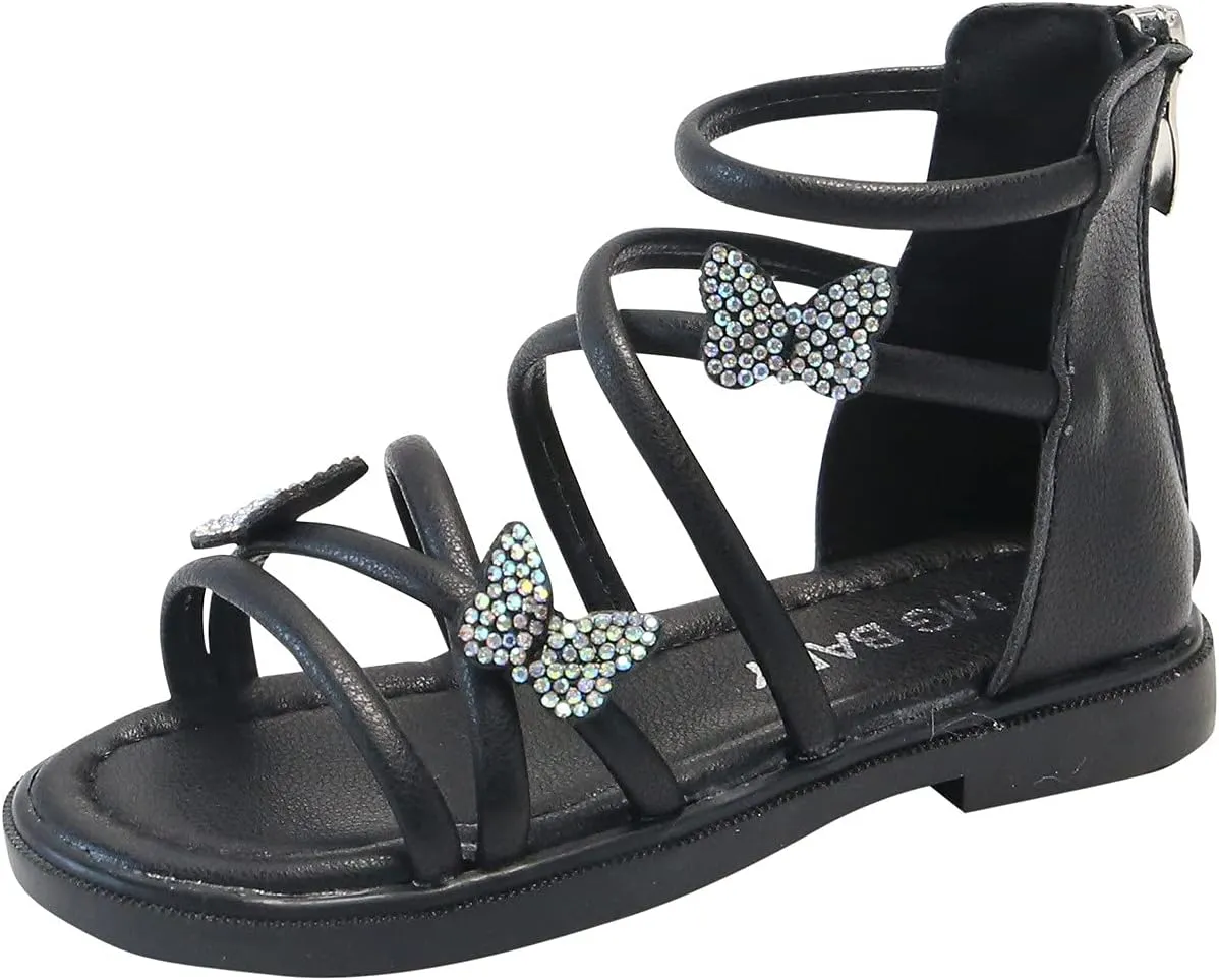 Baby Kids Gldiator Roman Leather Shoes Girls Childrens Bow Glitter Flat Non Slip Sandals Soft Comfy Summer