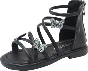 Baby Kids Gldiator Roman Leather Shoes Girls Childrens Bow Glitter Flat Non Slip Sandals Soft Comfy Summer