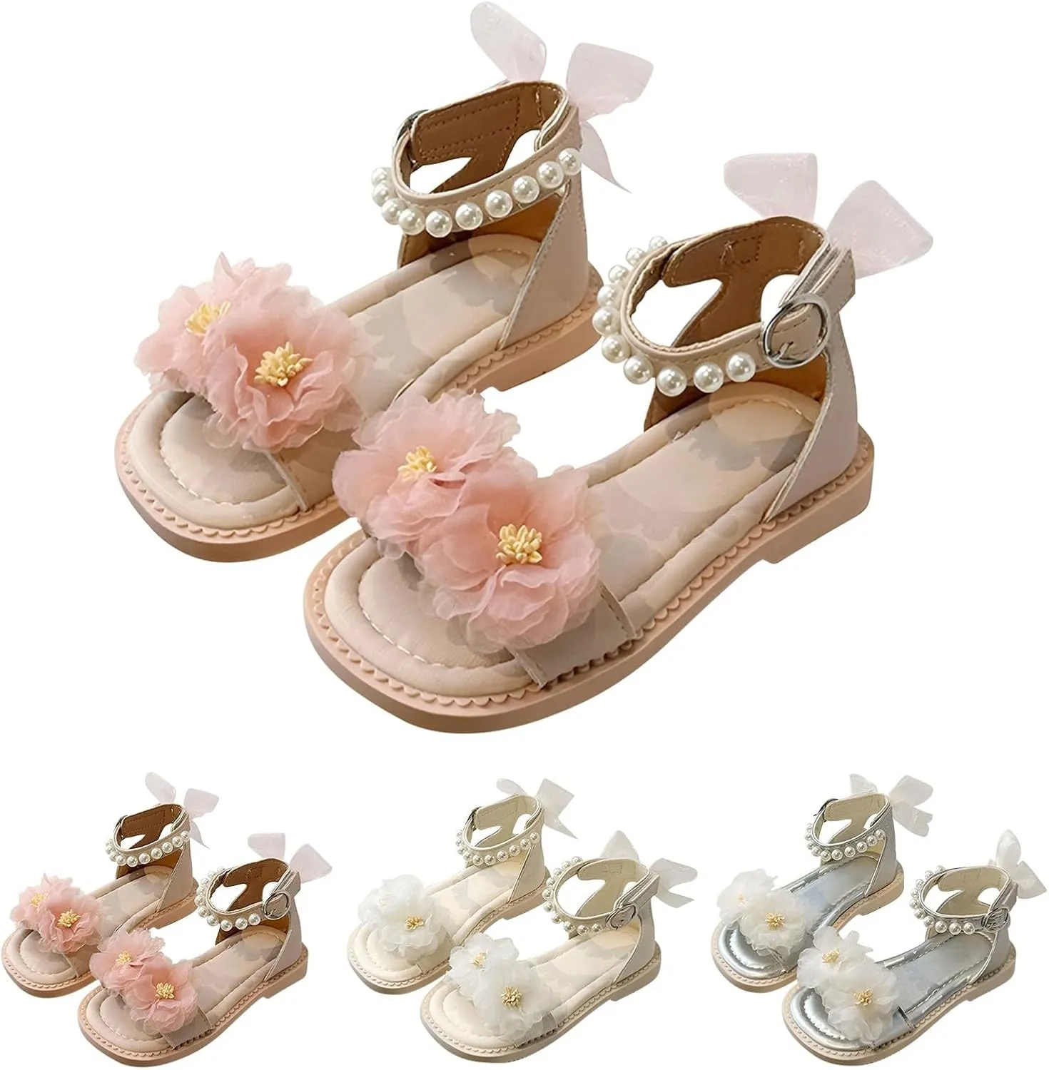 Baby Princess Dress Girls Flower Sandals Summer For Children Wearing Beach Shoes Pearl Soft Sole Casual Dress Shoe