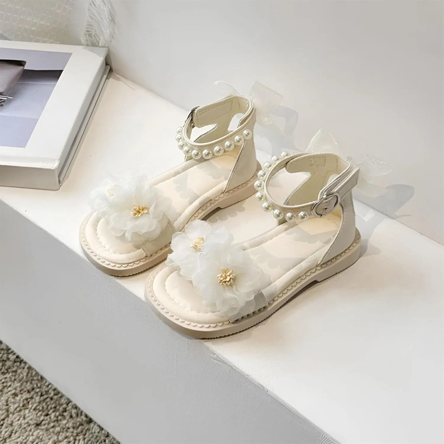 Baby Princess Dress Girls Flower Sandals Summer For Children Wearing Beach Shoes Pearl Soft Sole Casual Dress Shoe