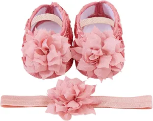 Baby Shoes Hairband Set 01 Year Old Baby Shoes 246 August Newborn Soft Sole Walking Shoes Toddler Boys Slip On