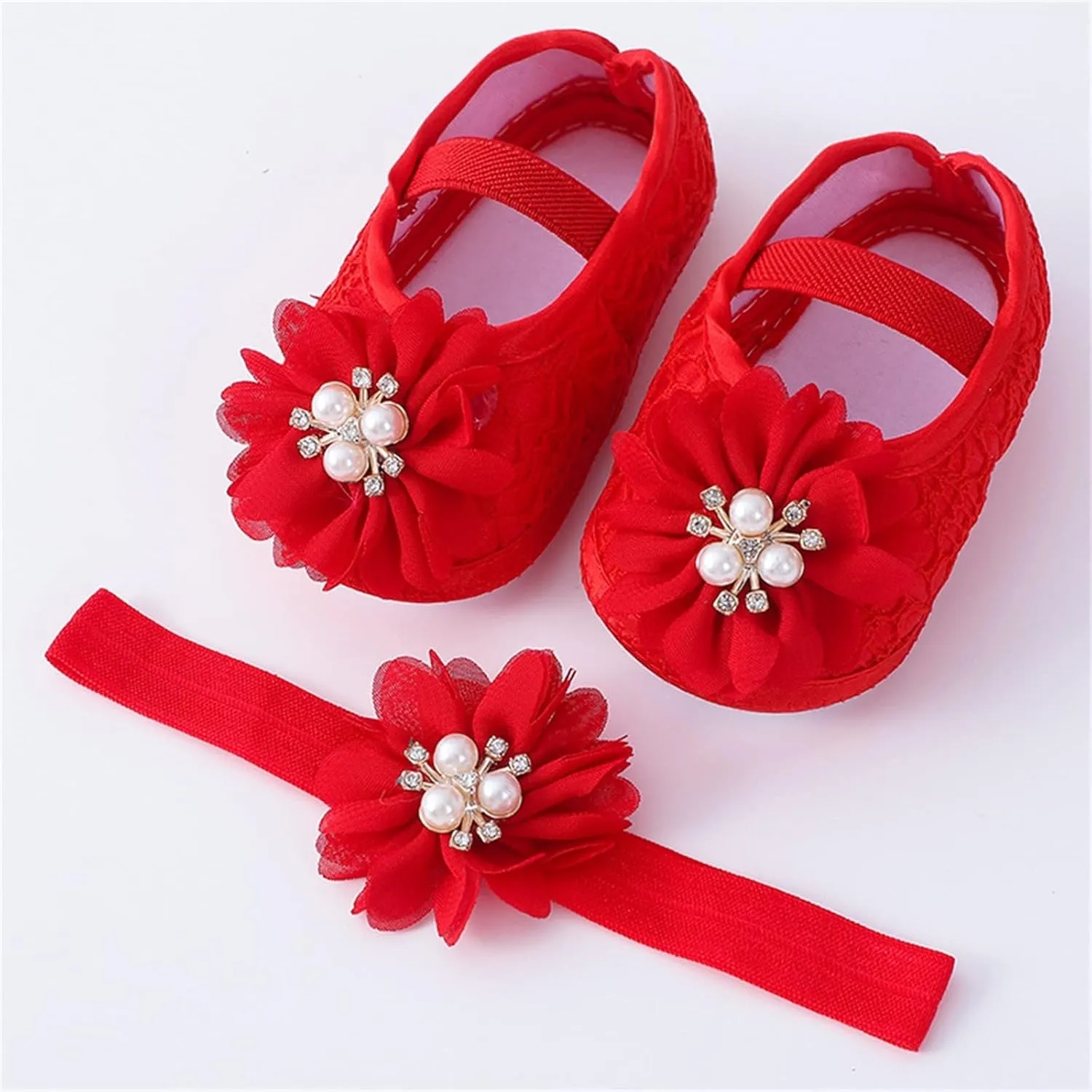 Baby Shoes with Hair Band Fashion Soft Soled Toddler Shoes Versatile Dress Flower Princess Shoes Little Girls Shoes