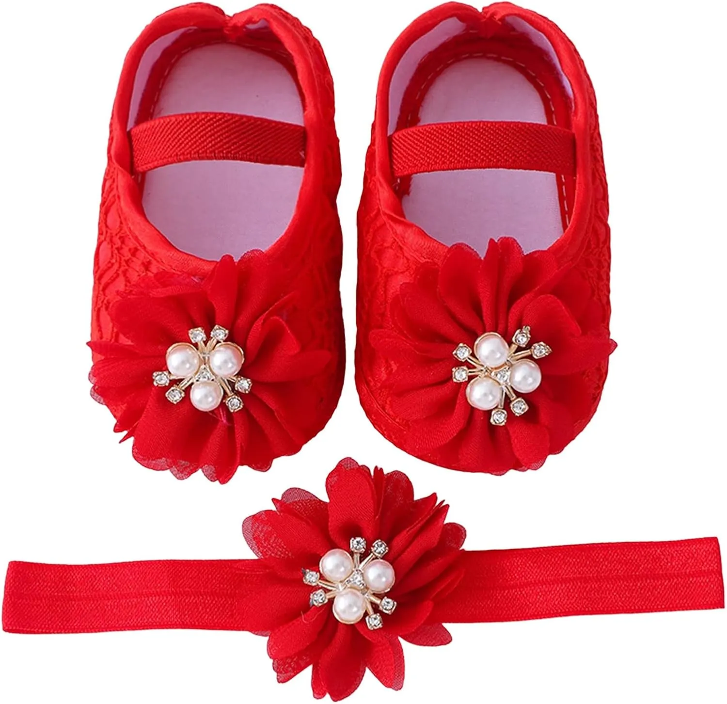 Baby Shoes with Hair Band Fashion Soft Soled Toddler Shoes Versatile Dress Flower Princess Shoes Little Girls Shoes
