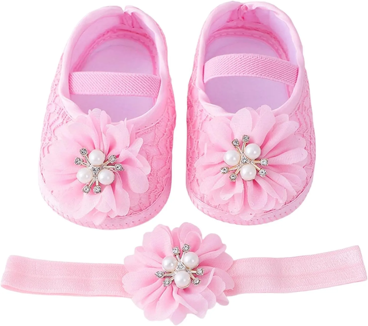 Baby Shoes with Hair Band Fashion Soft Soled Toddler Shoes Versatile Dress Flower Princess Shoes Little Girls Shoes