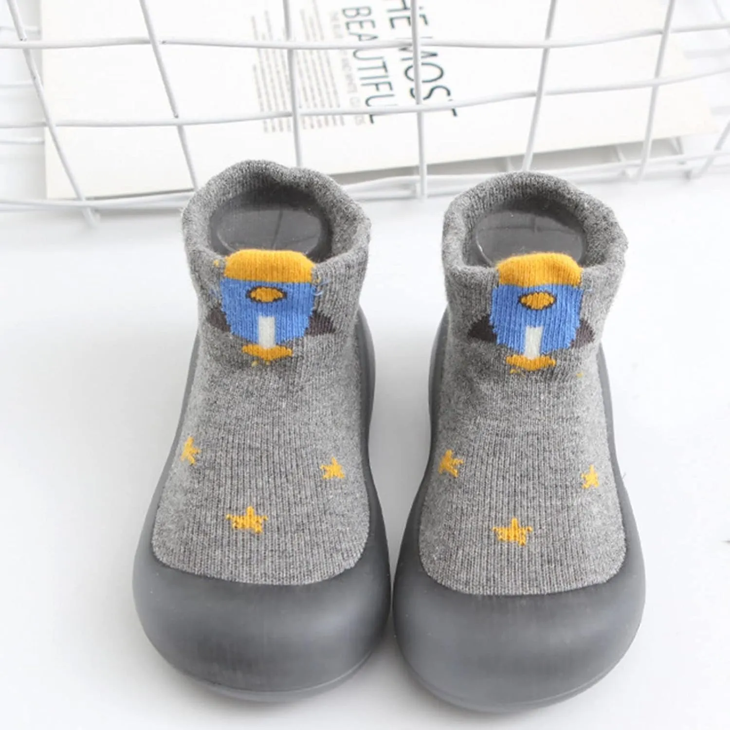 Baby Sock Shoes Boys Girls First Walking Shoes Non Slip Cartoon Soft Rubber Sole Floor Slipper Infant Toddler Sneakers