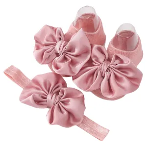 Baby Socks Bowknot Headband Set for Infant Unisex Anti-Slip Floor Socks Flat Shoes Indoor Socks Infant Hairband