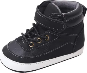 Baby Toddler Boys Girls High Tops Ankle Sneakers Soft Anti-Slip Sole PU Leather Infant Prewalker First Walking Shoes
