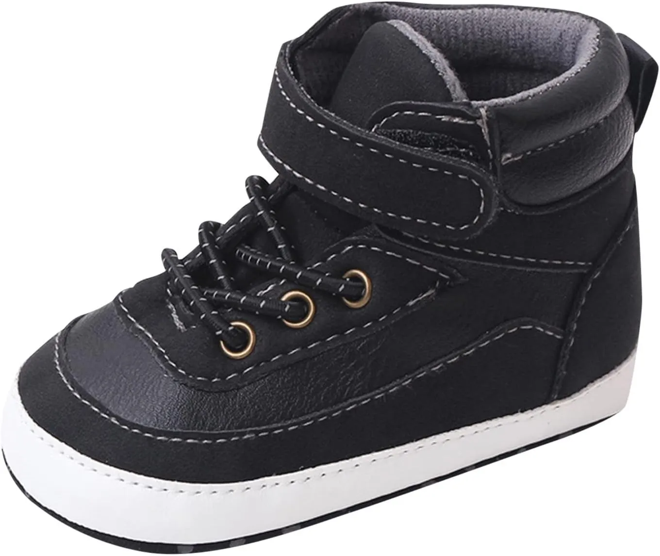 Baby Toddler Boys Girls High Tops Ankle Sneakers Soft Anti-Slip Sole PU Leather Infant Prewalker First Walking Shoes