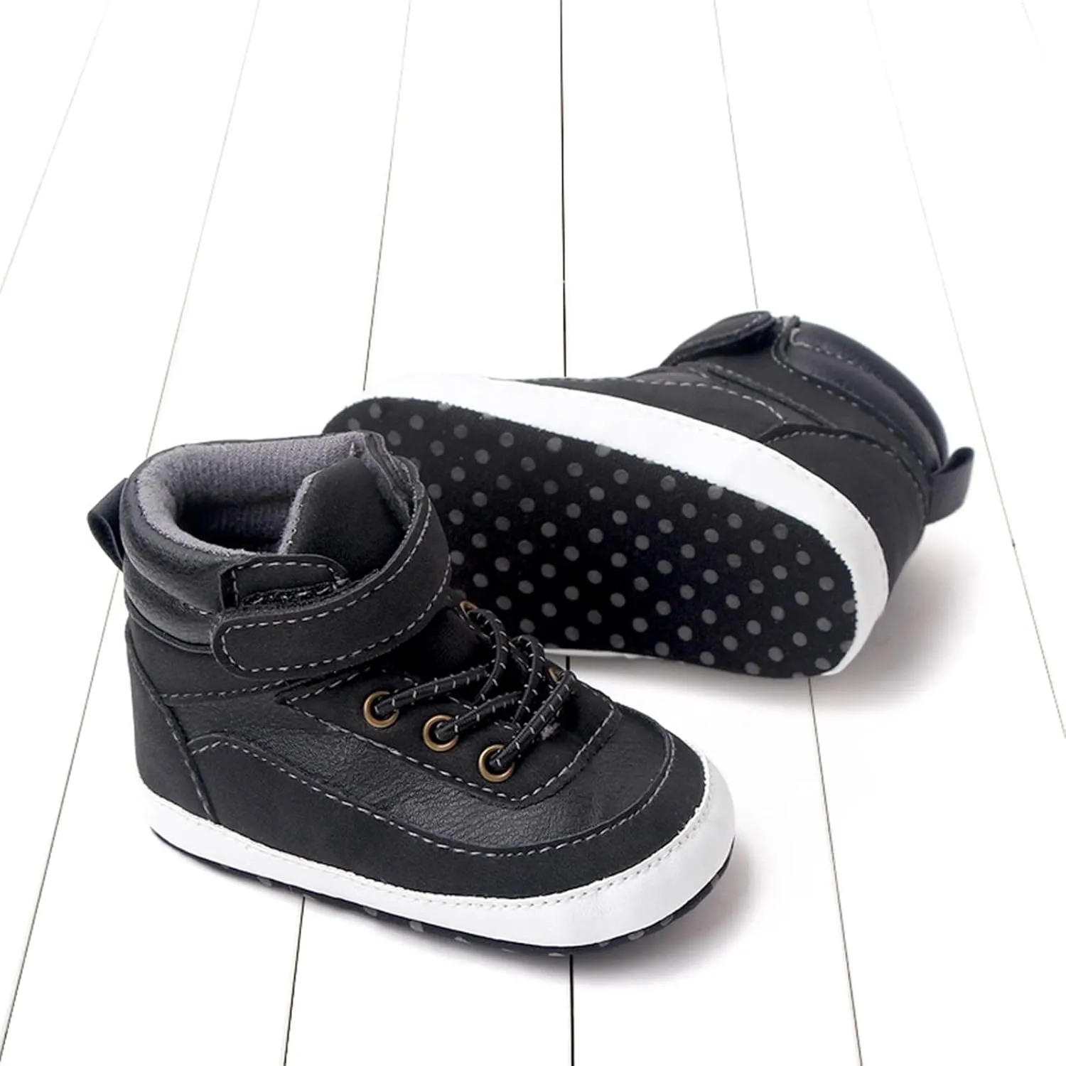 Baby Toddler Boys Girls High Tops Ankle Sneakers Soft Anti-Slip Sole PU Leather Infant Prewalker First Walking Shoes