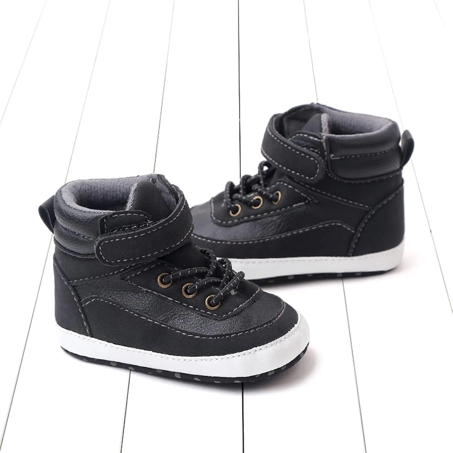 Baby Toddler Boys Girls High Tops Ankle Sneakers Soft Anti-Slip Sole PU Leather Infant Prewalker First Walking Shoes