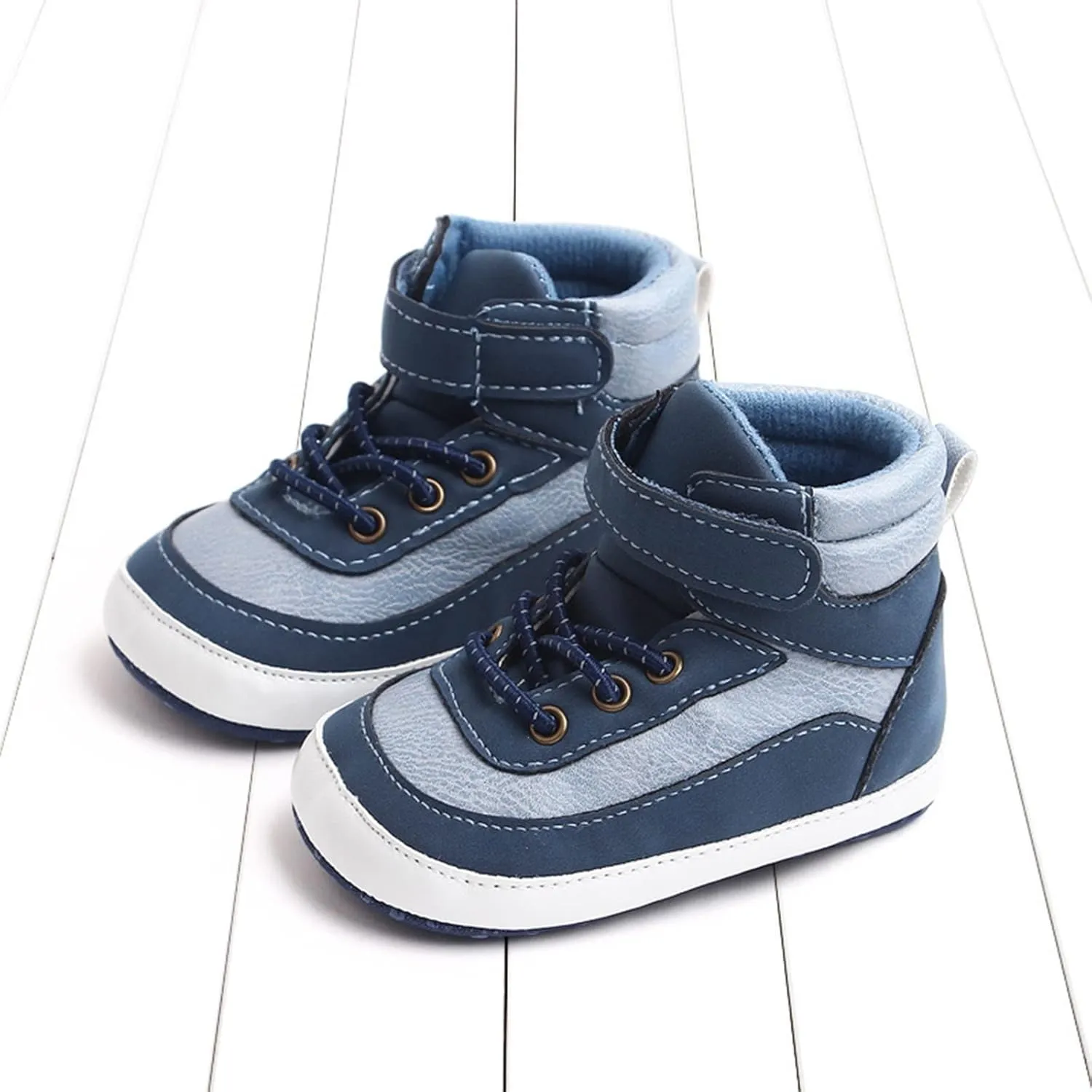 Baby Toddler Boys Girls High Tops Ankle Sneakers Soft Anti-Slip Sole PU Leather Infant Prewalker First Walking Shoes