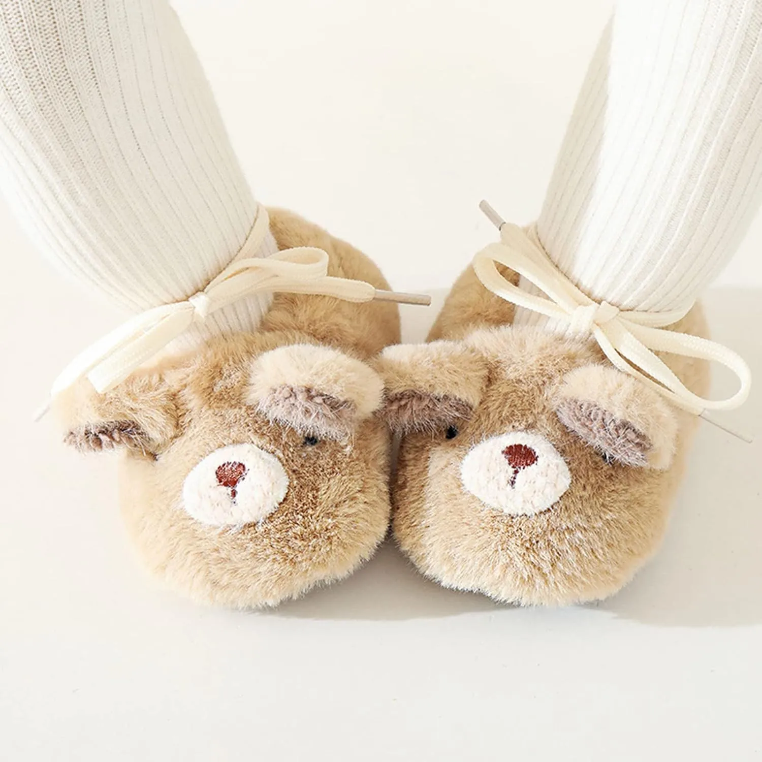Baby Toddler Fleece Warm Floor Crib Shoes Fashion Cartoon Bear Printing Non Slip Softy Sole First Walk Shoes