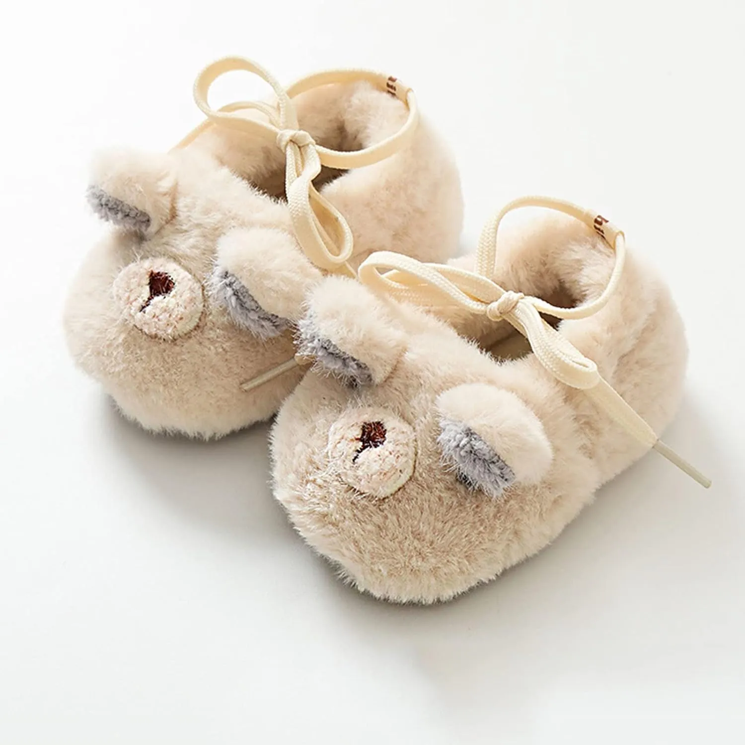 Baby Toddler Fleece Warm Floor Crib Shoes Fashion Cartoon Bear Printing Non Slip Softy Sole First Walk Shoes