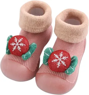 Baby Toddler Sock Shoes NO-Slip Slipper with Rubber Soft Sole Breathable Cotton Walking Shoes for Infant Girls Boys (Pink, 2-2.5 Years)