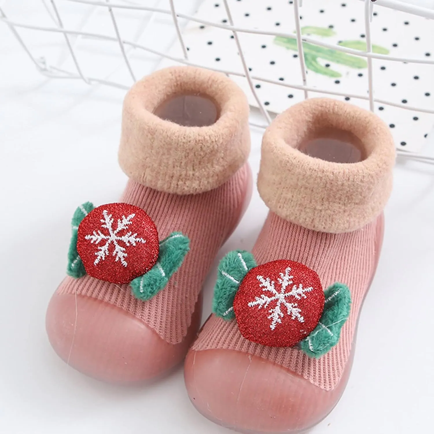 Baby Toddler Sock Shoes NO-Slip Slipper with Rubber Soft Sole Breathable Cotton Walking Shoes for Infant Girls Boys (Pink, 2-2.5 Years)