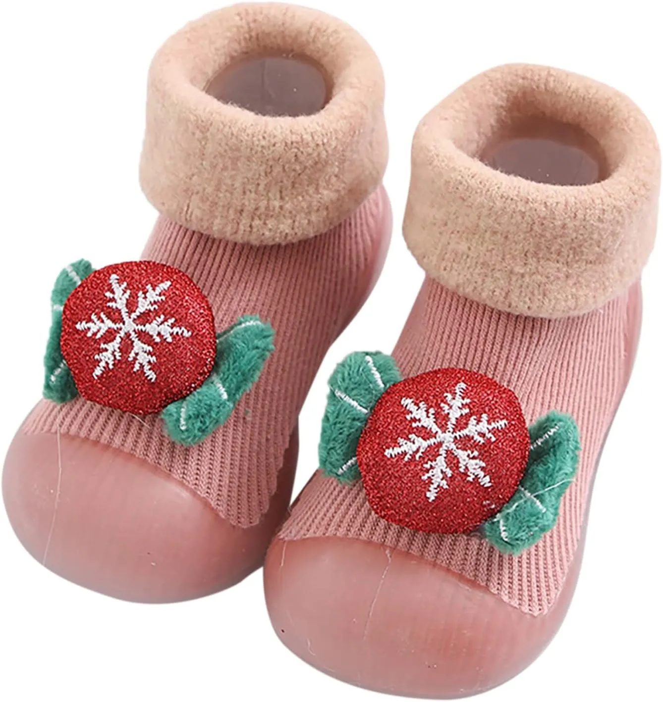 Baby Toddler Sock Shoes NO-Slip Slipper with Rubber Soft Sole Breathable Cotton Walking Shoes for Infant Girls Boys (Pink, 2-2.5 Years)