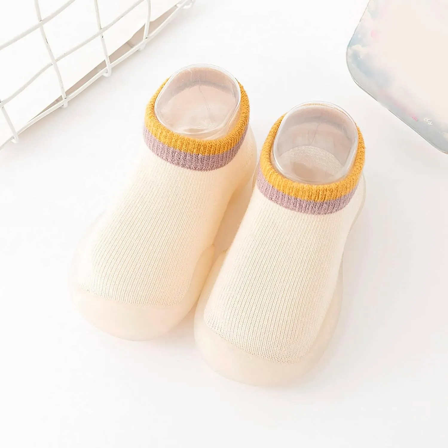 Baby Toddler Sock Shoes Training Shoes Non-Skid Floor Slipper with Rubber Sole Slip on Sneakers Protect Toes Shoes