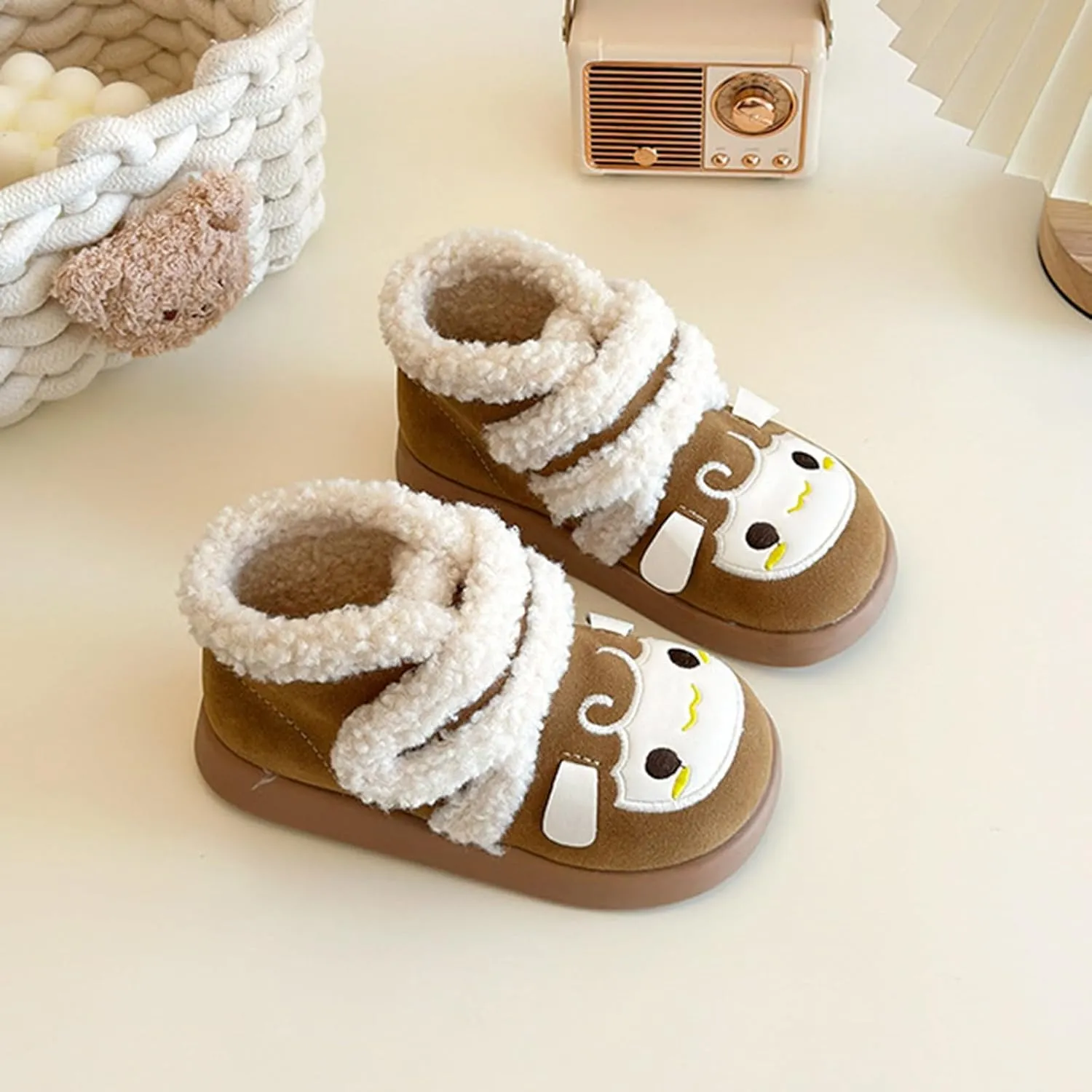 Baby Winter Furry Warm Ankle Shoes for Toddler Cute artoon Plush Lined Snow Boots Soft Sole Kids Size 3 Snow Boots