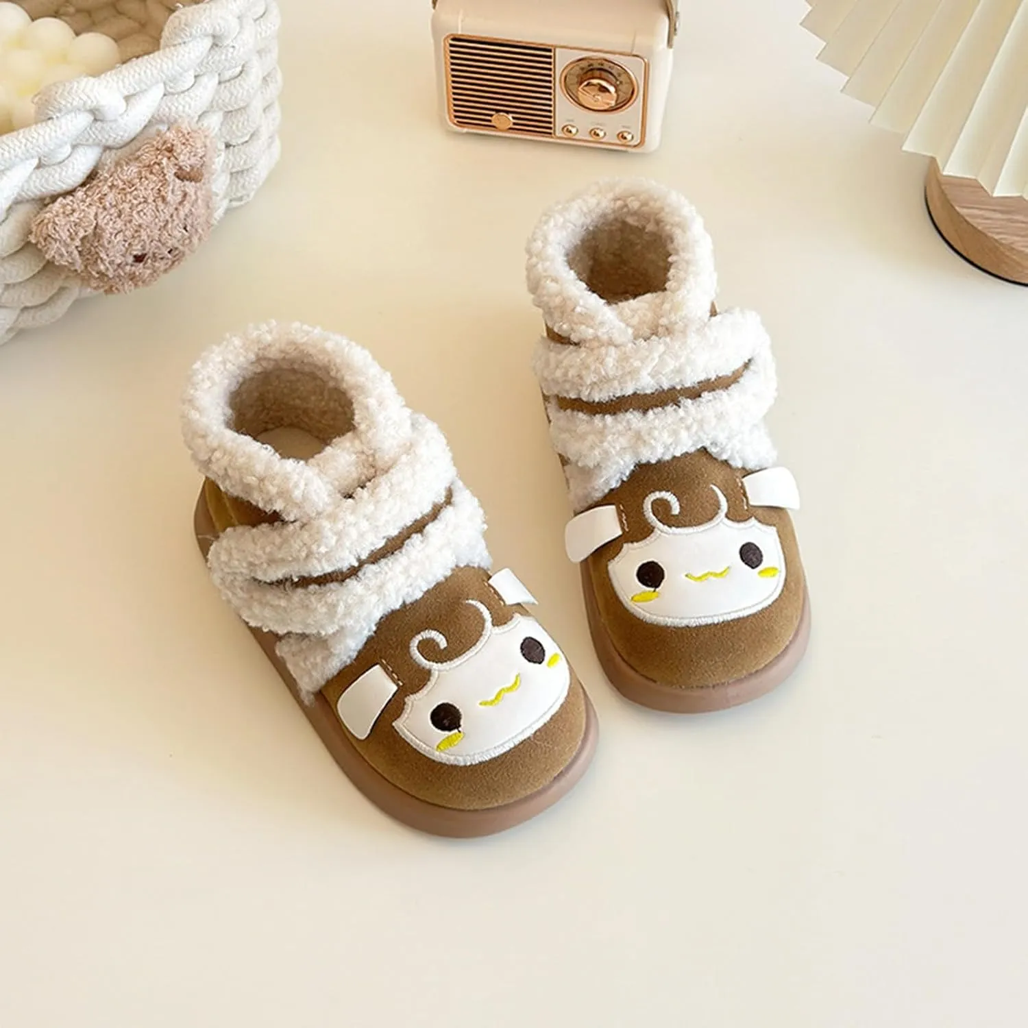 Baby Winter Furry Warm Ankle Shoes for Toddler Cute artoon Plush Lined Snow Boots Soft Sole Kids Size 3 Snow Boots