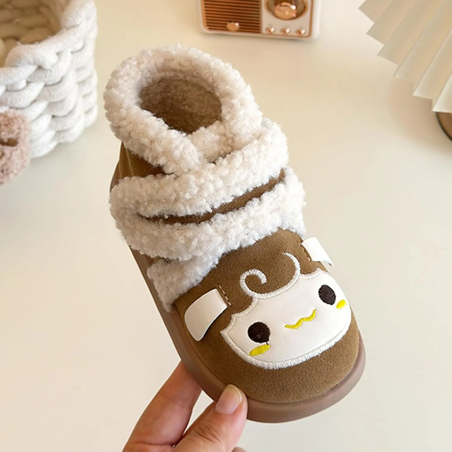 Baby Winter Furry Warm Ankle Shoes for Toddler Cute artoon Plush Lined Snow Boots Soft Sole Kids Size 3 Snow Boots
