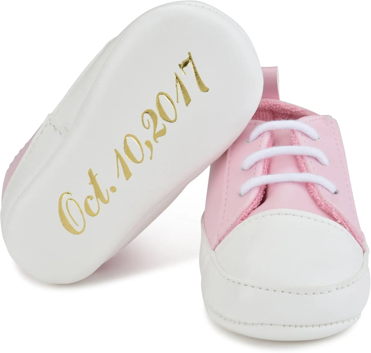 BabyShoe Personalized Baby Girl Sporty Pink Tennis Sneaker Gender Reveal Hand Embossed Name & Date Special Occasion Newborn Church Shoes - Great Idea