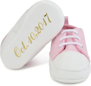 BabyShoe Personalized Baby Girl Sporty Pink Tennis Sneaker Gender Reveal Hand Embossed Name & Date Special Occasion Newborn Church Shoes - Great Idea