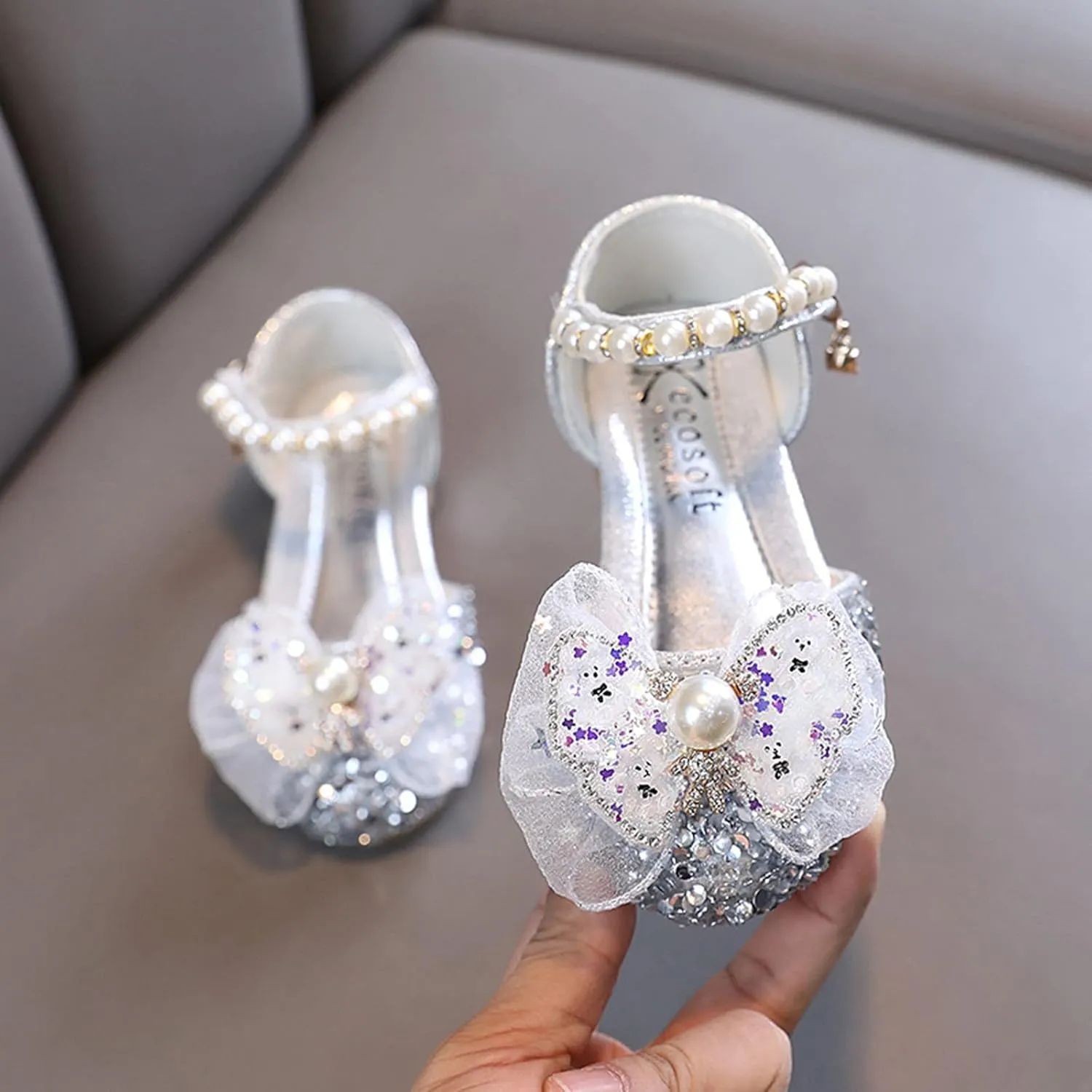 Bow Pearl Rhinestone Shoes Baby Girls Bowknot Princess Shoes Lightweight Soft Sole Shoes Toddler Shoes