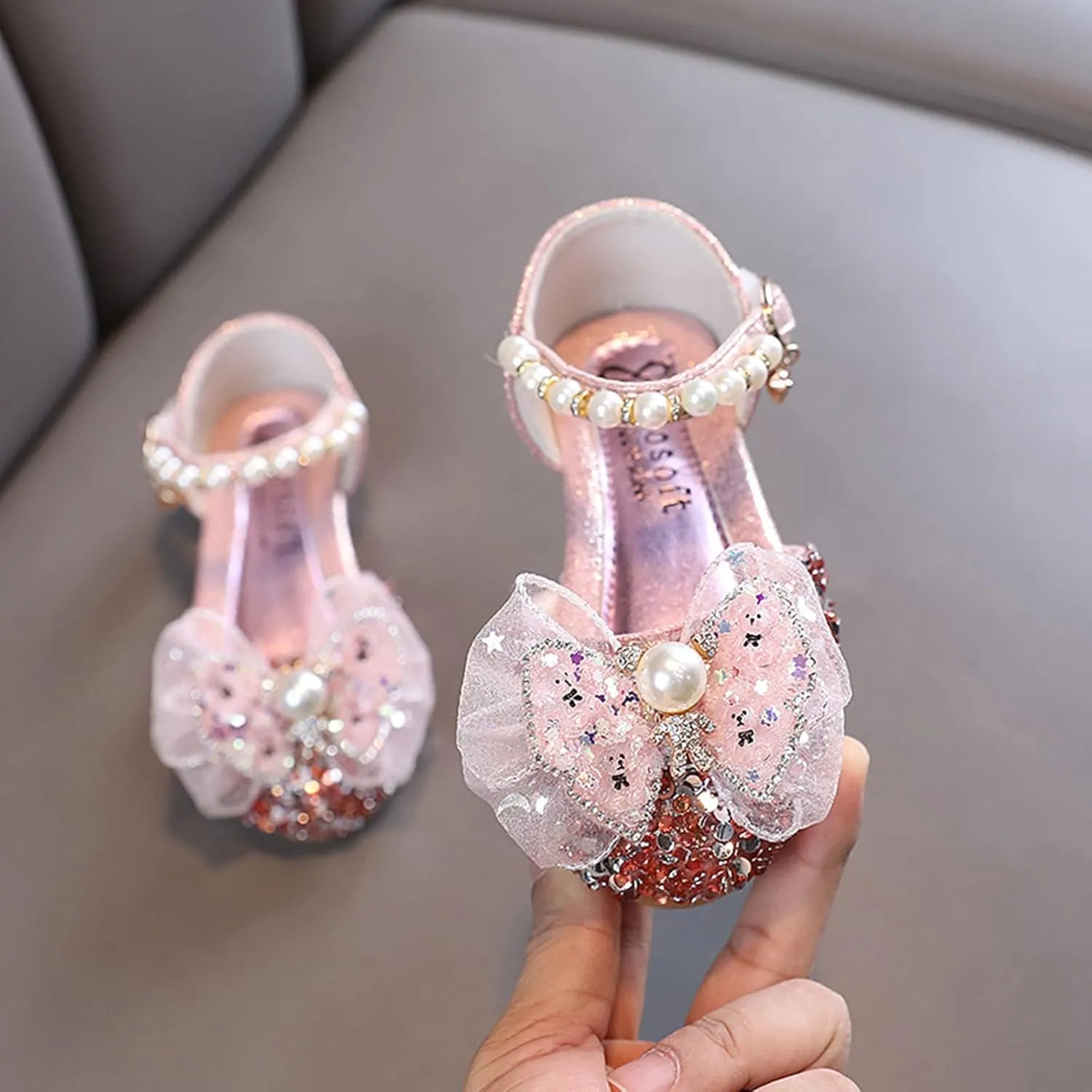 Bow Pearl Rhinestone Shoes Baby Girls Bowknot Princess Shoes Lightweight Soft Sole Shoes Toddler Shoes