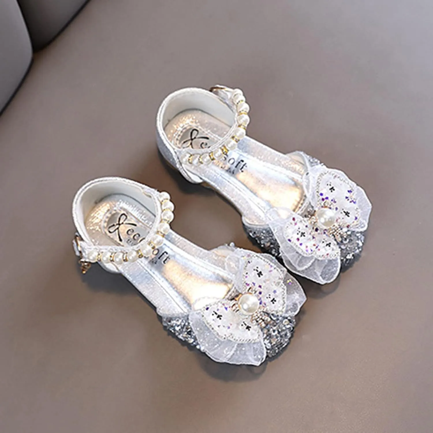 Bow Pearl Rhinestone Shoes Baby Girls Bowknot Princess Shoes Lightweight Soft Sole Shoes Toddler Shoes