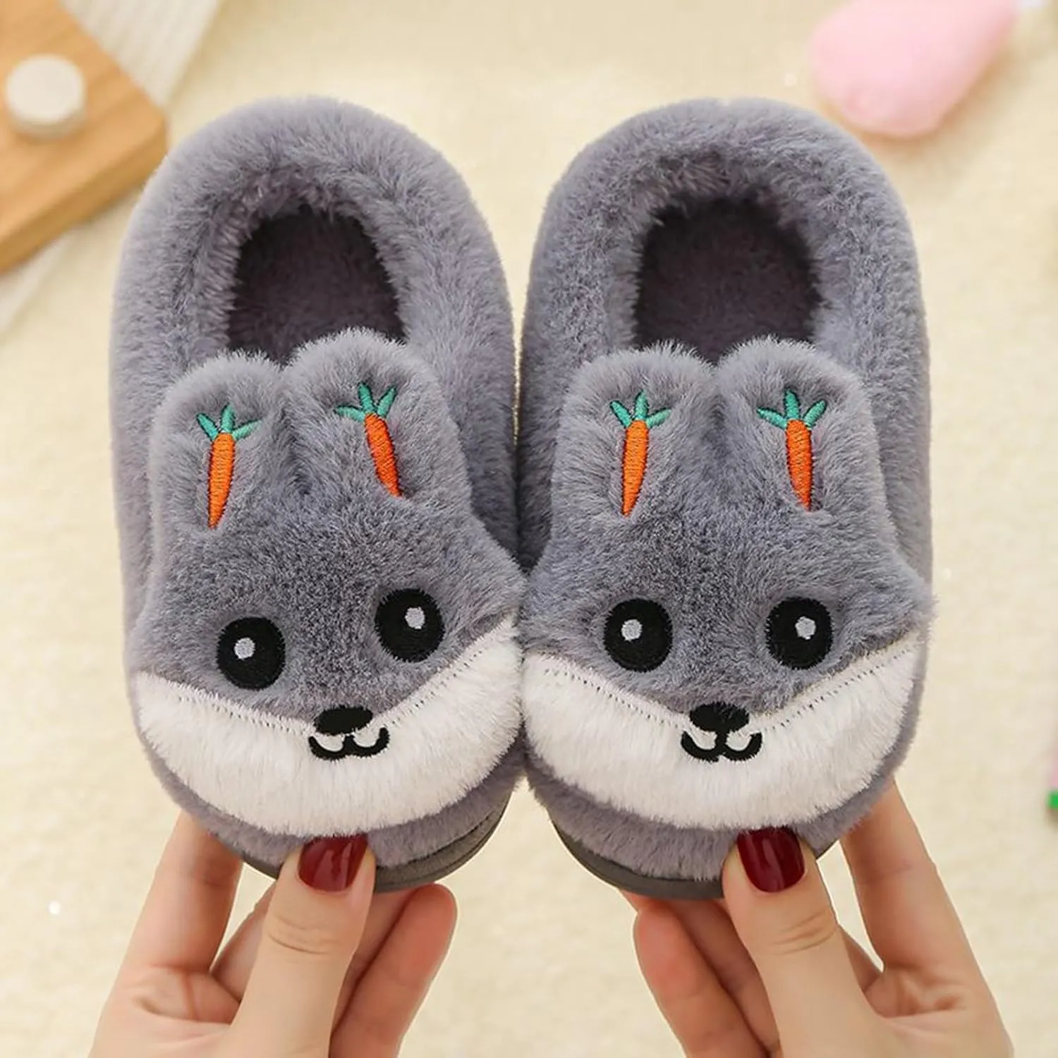 Boys Girls Plush House Slippers Cozy Furry Slippers Winter Warm Fur Lined Indoor House Home Shoes Winter House Shoes