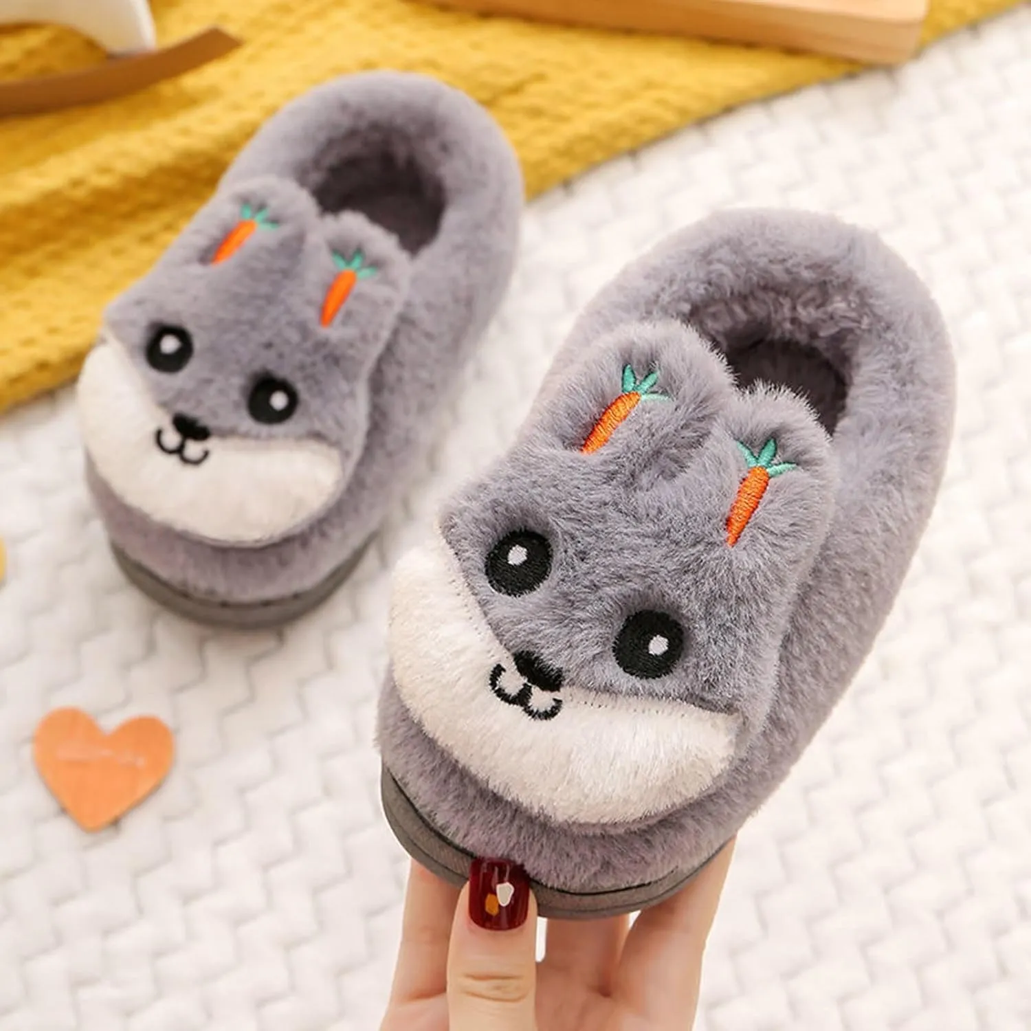 Boys Girls Plush House Slippers Cozy Furry Slippers Winter Warm Fur Lined Indoor House Home Shoes Winter House Shoes