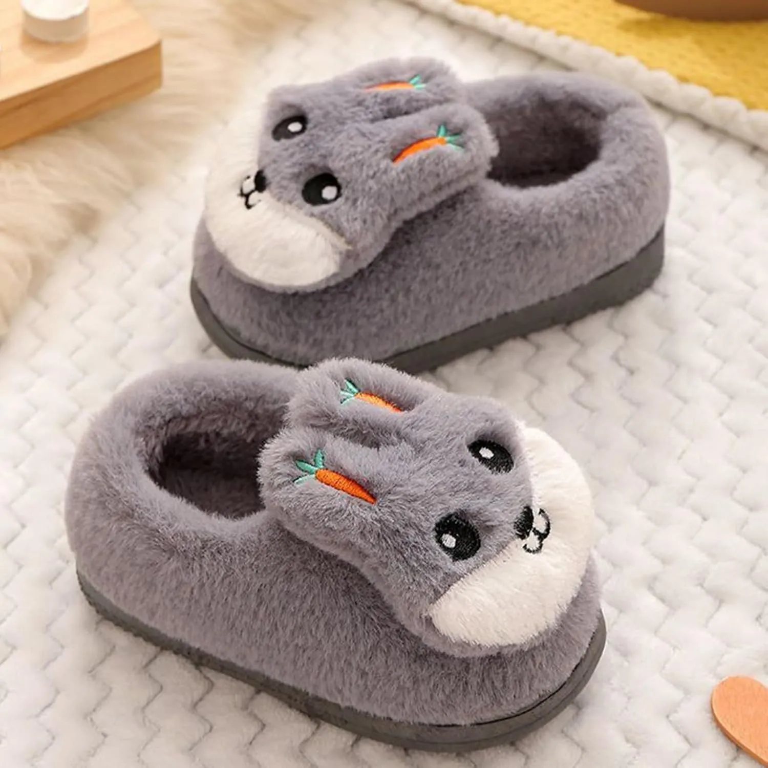 Boys Girls Plush House Slippers Cozy Furry Slippers Winter Warm Fur Lined Indoor House Home Shoes Winter House Shoes