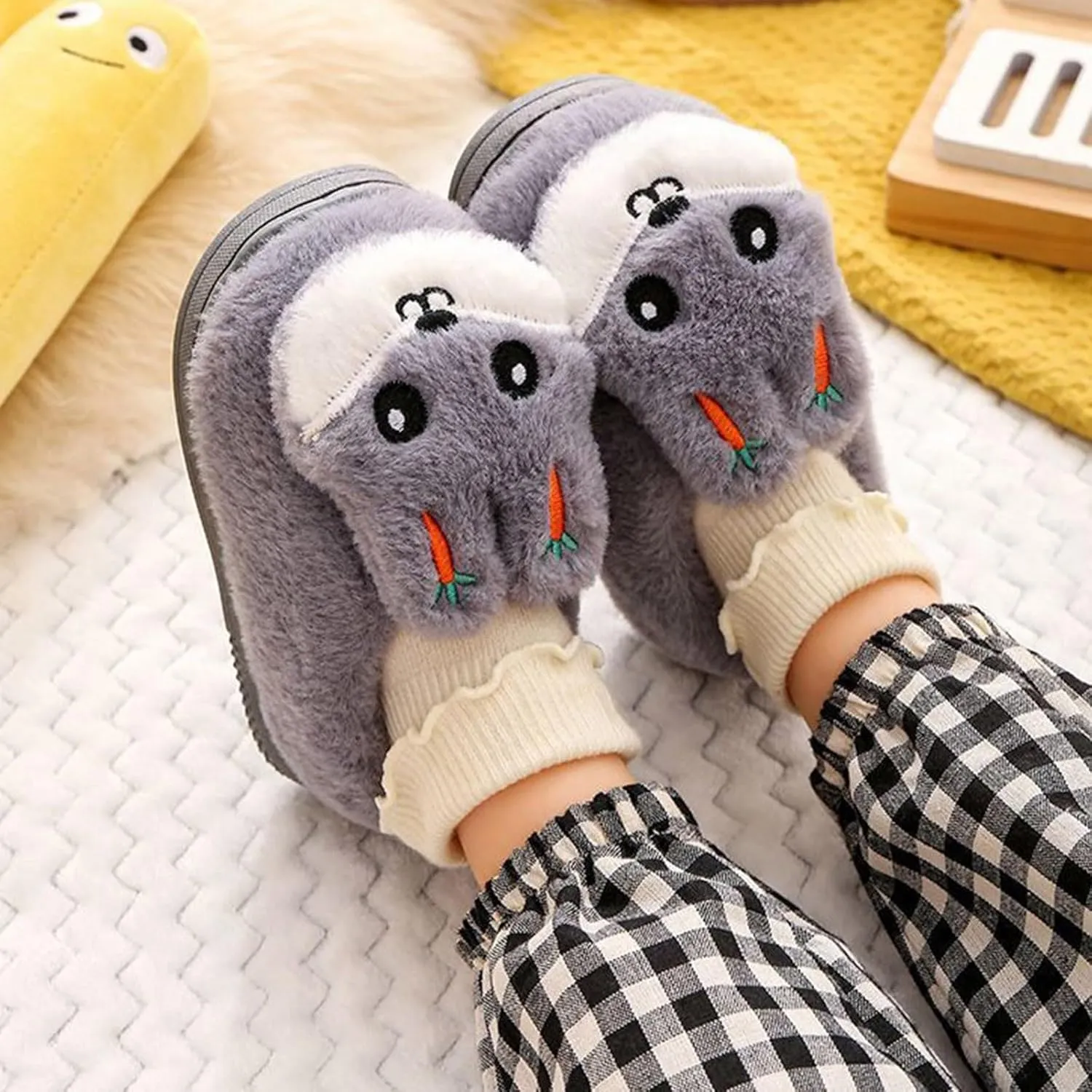 Boys Girls Plush House Slippers Cozy Furry Slippers Winter Warm Fur Lined Indoor House Home Shoes Winter House Shoes