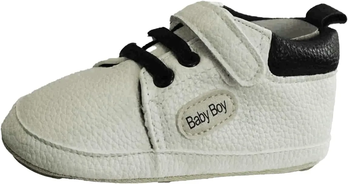 Boy's Non-Slip Rubber Sole Shoes with Strechable Decorative Lace & Adjustable Strap PU Leather Shoes