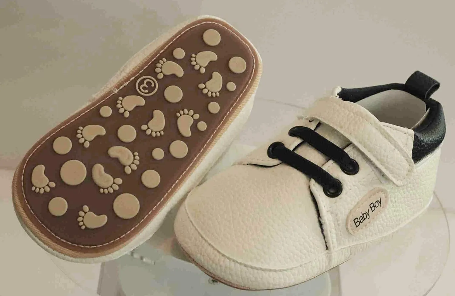 Boy's Non-Slip Rubber Sole Shoes with Strechable Decorative Lace & Adjustable Strap PU Leather Shoes