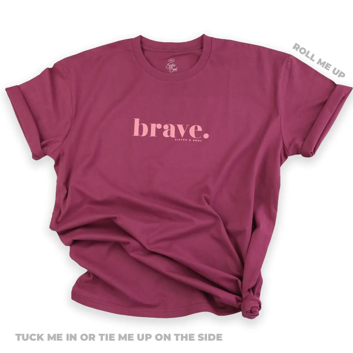 BRAVE - Plus Size Long Boxy Tee - Berry with Pink Print