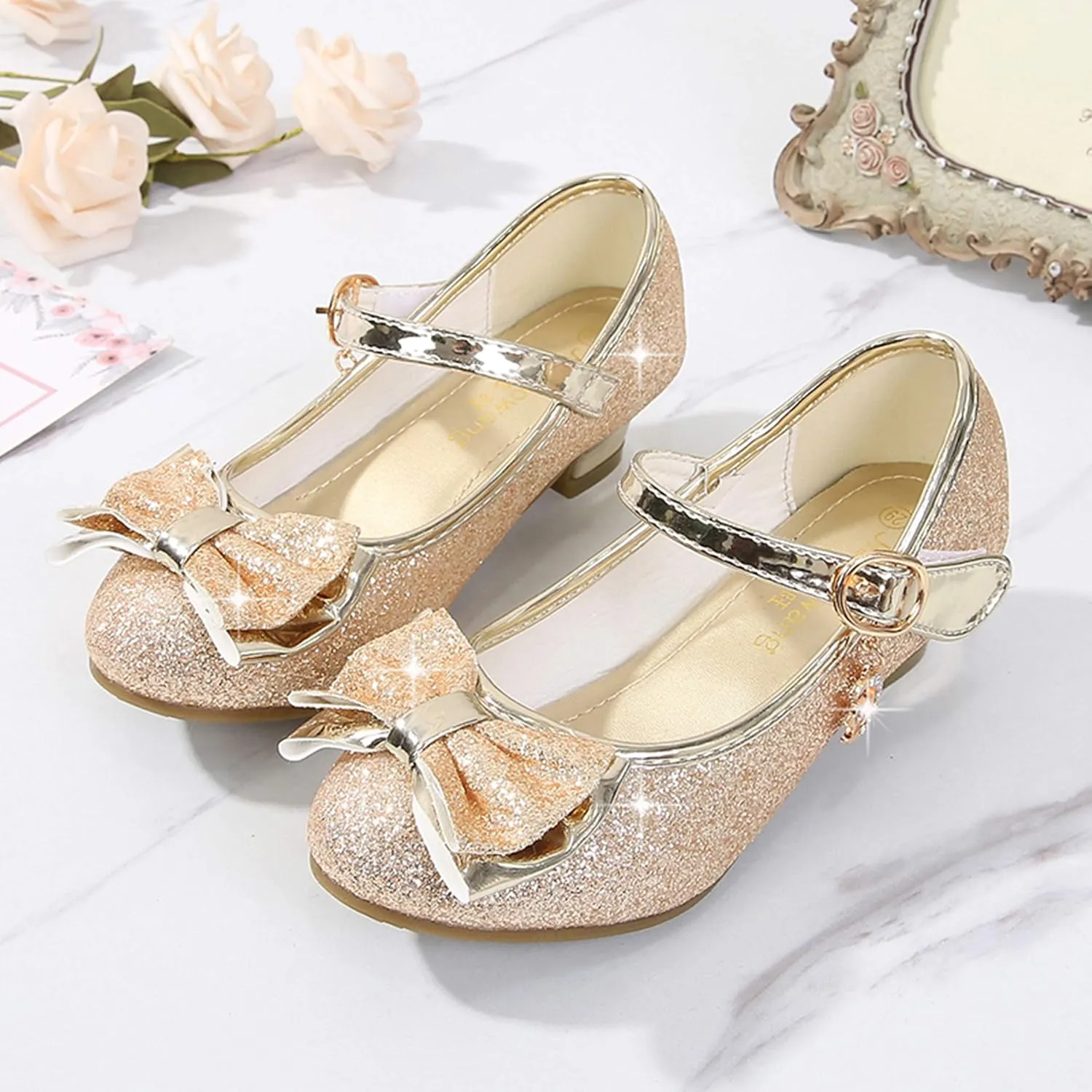Cadidi Dinos Girls Dress Shoes Wedding Party Heel Mary Jane Princess Flower Shoes (Toddler/Little Kid/Big Kid)