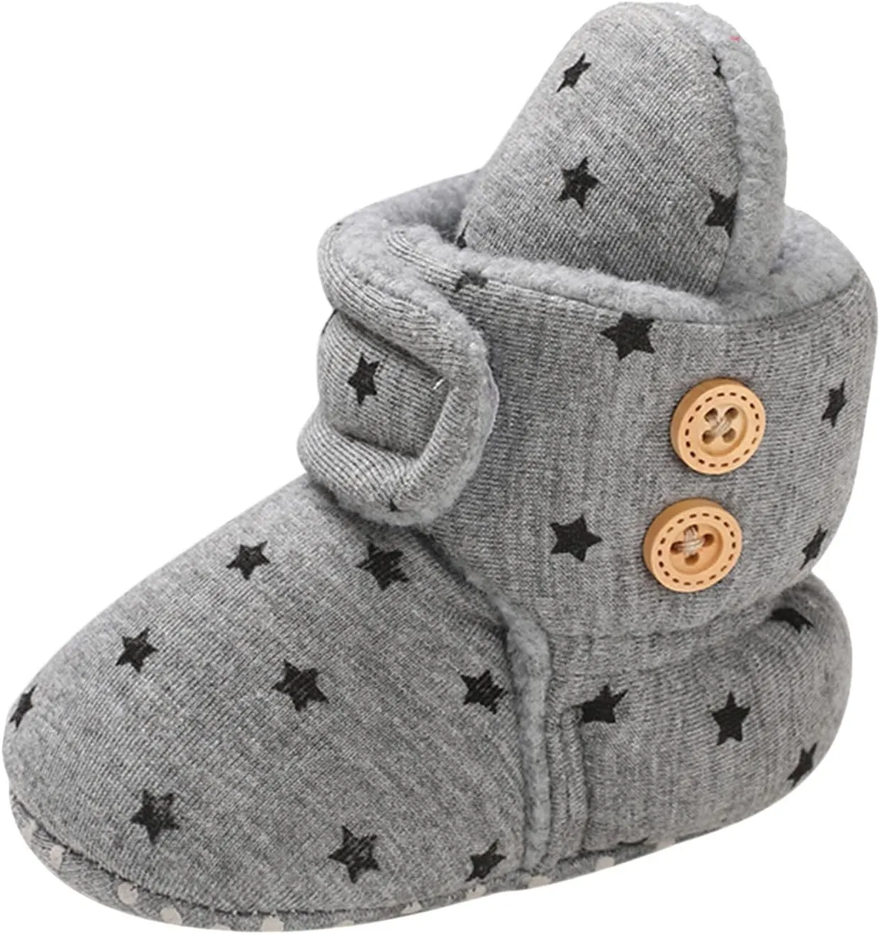 Cartoon Boots for Baby Soft Sole Shoes Plus Velvet Warm Polka Dot Printing Boots Non Slip (Dark Gray, 5 Infant)