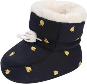 Cartoon Shoes for Baby Soft Sole Shoes Fleece Warm Short Boots Shoes Fashion Printing Non Slip (Dark Blue, 5 Infant)