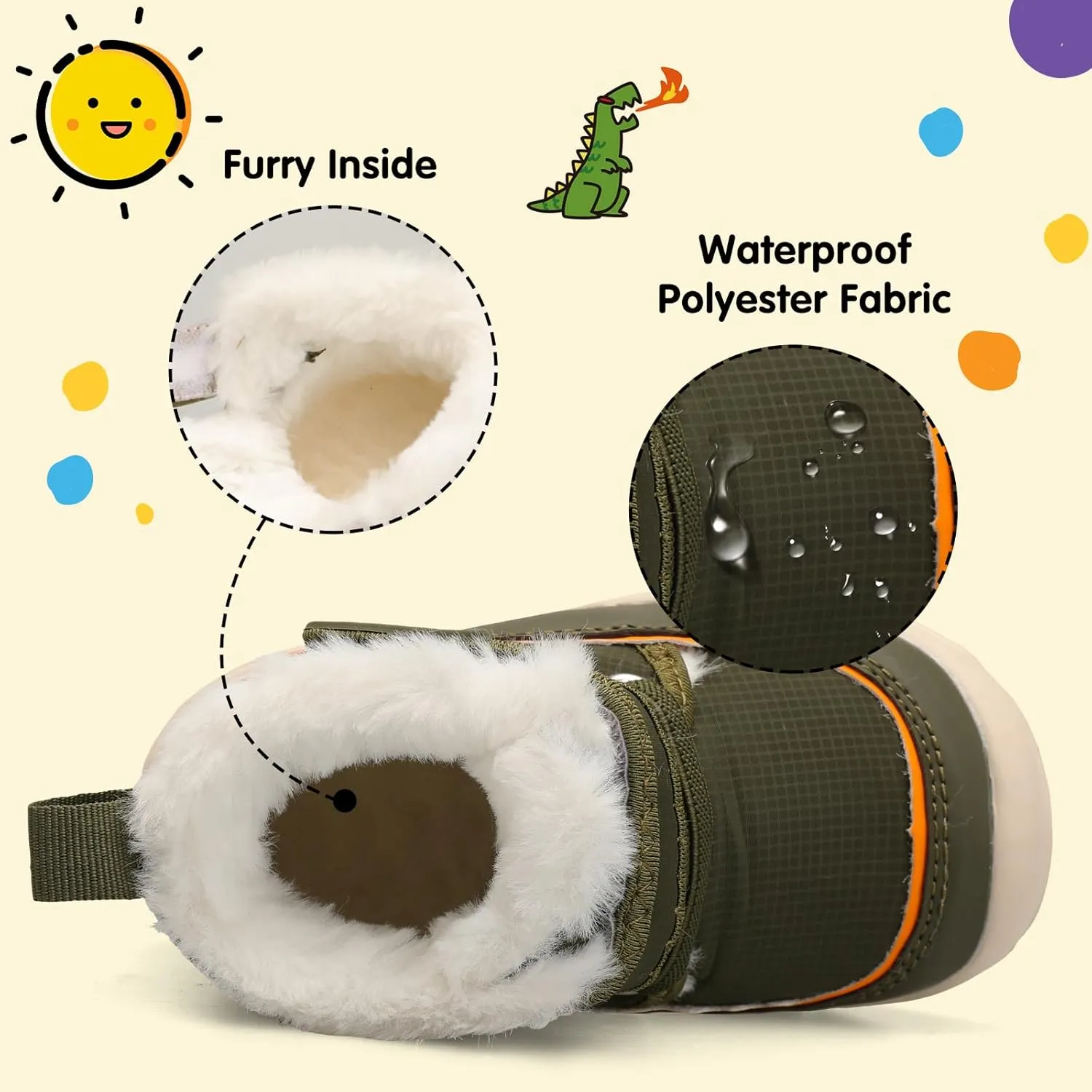 Centipede Demon Toddler Boots Boys Girls Winter Boots Waterproof Fleece Kids Snow Boots Faux Fur Booties Warm Walking Shoes for Indoor Outdoor