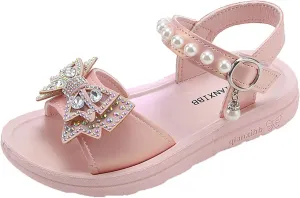 Child and Toddler Baby Girls Shoes Soft Sole Anti Slip Shoes Outdoor Bowknot Sandals Summer (Red, 26 Little Child)