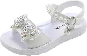Child and Toddler Baby Girls Shoes Soft Sole Anti Slip Shoes Outdoor Bowknot Sandals Summer (White, 36 Big Kids)
