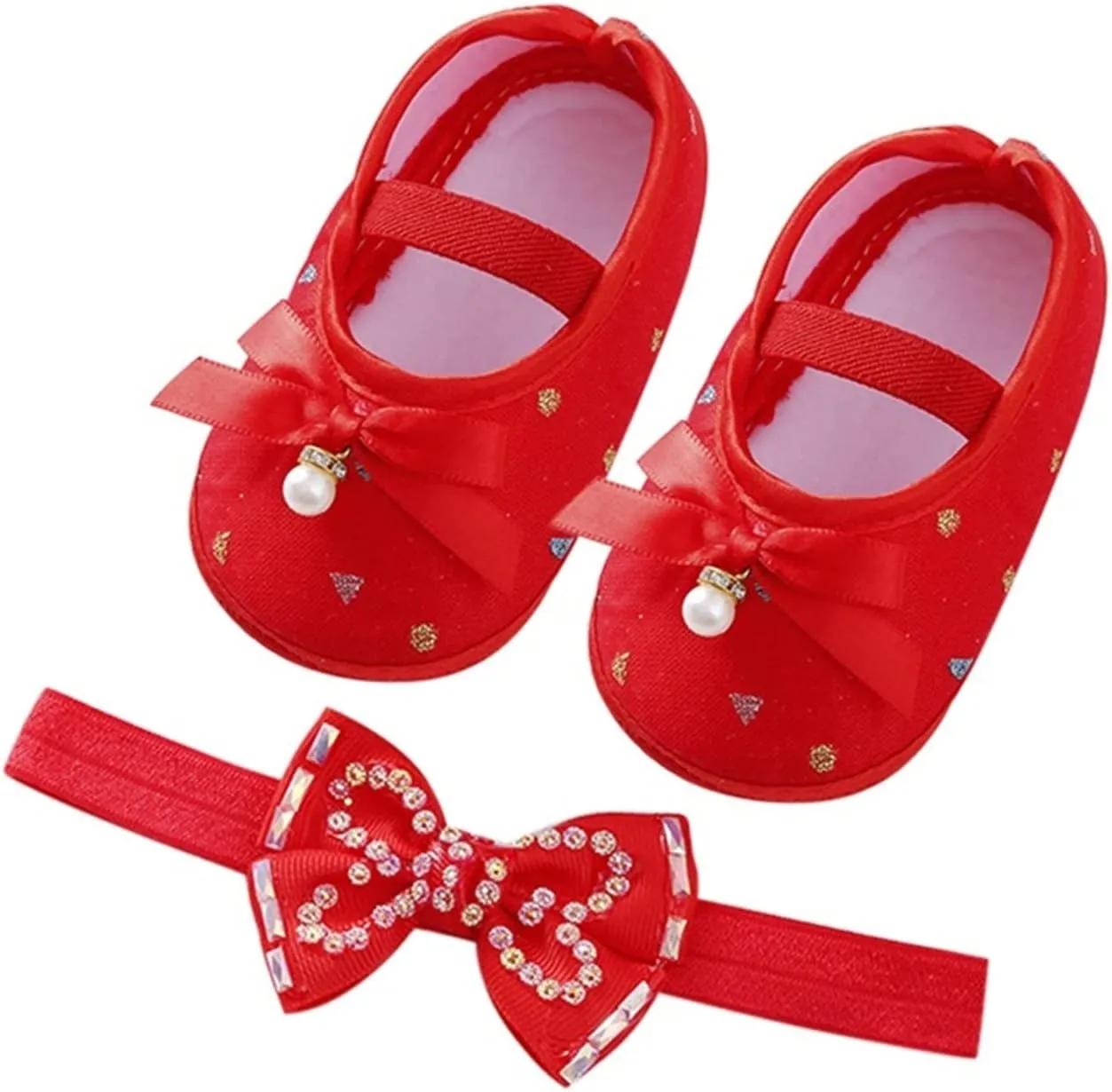 Child Princess Sole Set Cute Shoes Shoes Pearl Headband Little Soft Toddler Bow Kids Sneakers Toddler Boys